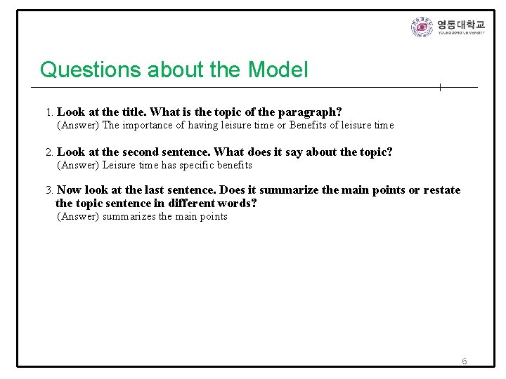 Questions about the Model ____________________________________ 1. Look at the title. What is the topic