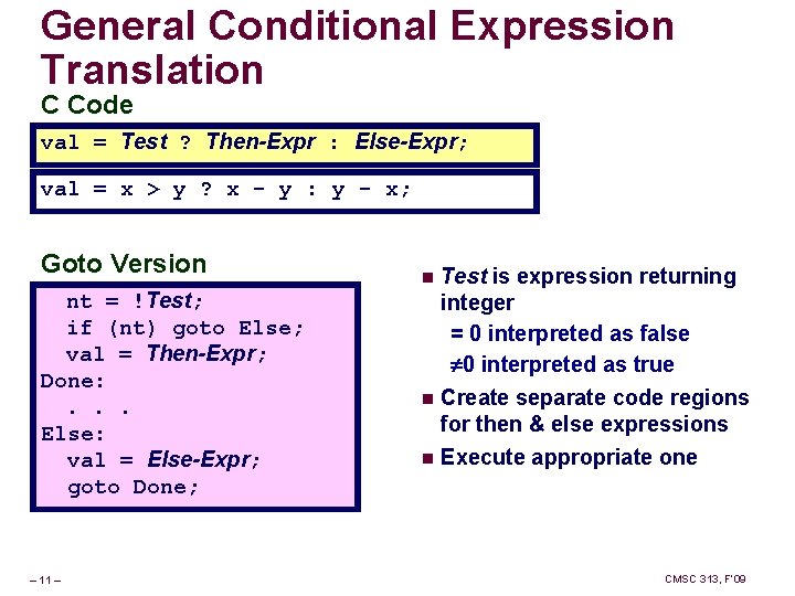 General Conditional Expression Translation C Code val = Test ? Then-Expr : Else-Expr; val