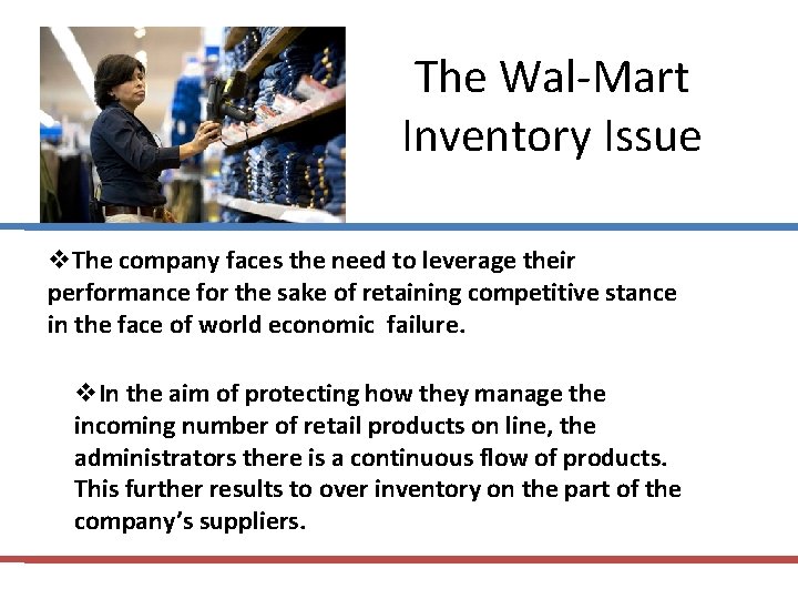 The Wal-Mart Inventory Issue v. The company faces the need to leverage their performance