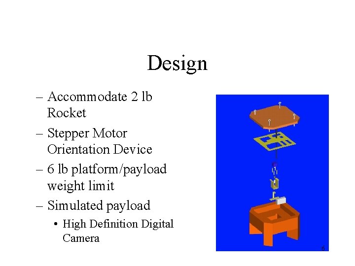 Design – Accommodate 2 lb Rocket – Stepper Motor Orientation Device – 6 lb