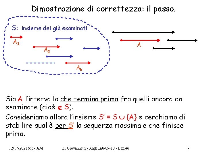 Dimostrazione di correttezza: il passo. S: insieme dei già esaminati A 1 A A