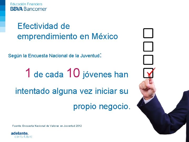 Efectividad de emprendimiento en México Según la Encuesta Nacional de la Juventud : 1