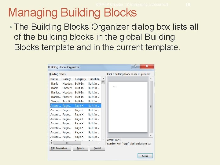 CMPTR Chapter 12: Enhancing a Document Managing Building Blocks 18 • The Building Blocks