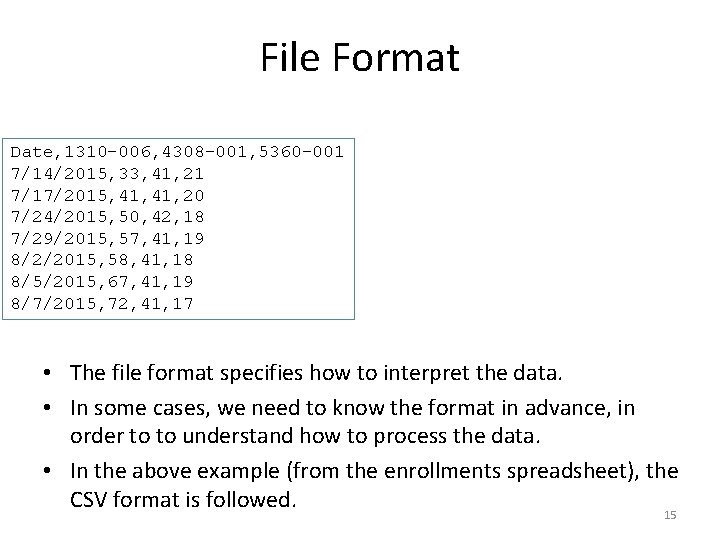 File Format Date, 1310 -006, 4308 -001, 5360 -001 7/14/2015, 33, 41, 21 7/17/2015,