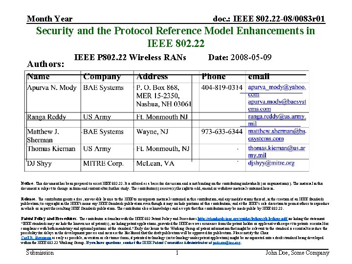 doc. : IEEE 802. 22 -08/0083 r 01 Month Year Security and the Protocol