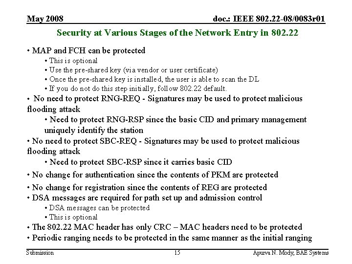 May 2008 doc. : IEEE 802. 22 -08/0083 r 01 Security at Various Stages