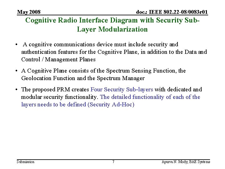 May 2008 doc. : IEEE 802. 22 -08/0083 r 01 Cognitive Radio Interface Diagram
