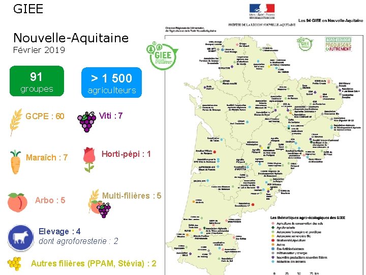 GIEE Nouvelle-Aquitaine Février 2019 91 groupes GCPE : 60 Maraîch : 7 Arbo :