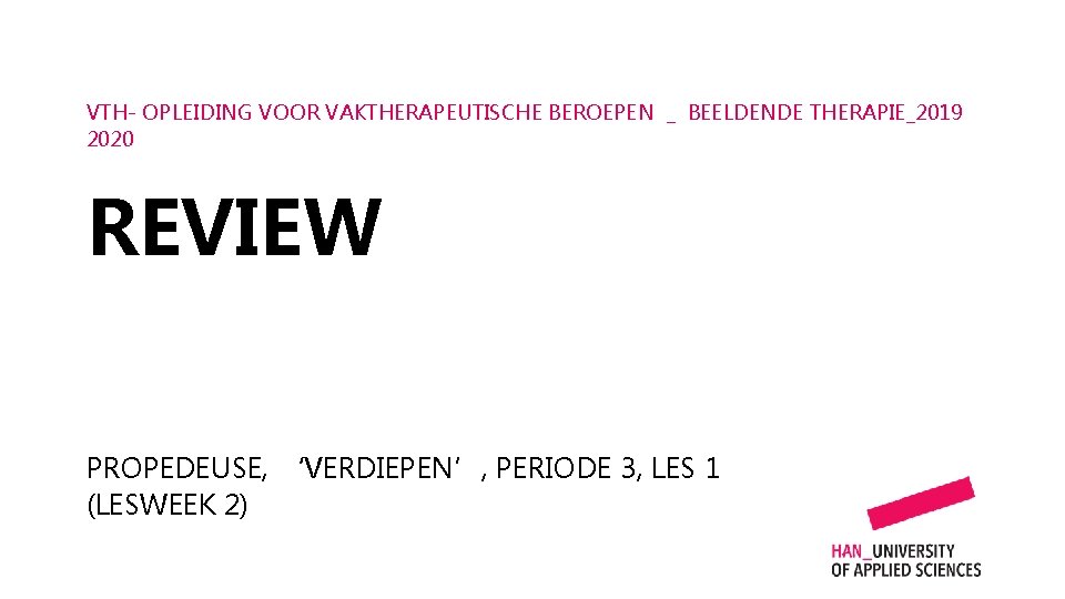 VTH- OPLEIDING VOOR VAKTHERAPEUTISCHE BEROEPEN _ BEELDENDE THERAPIE_2019 2020 REVIEW PROPEDEUSE, ‘VERDIEPEN’, PERIODE 3,