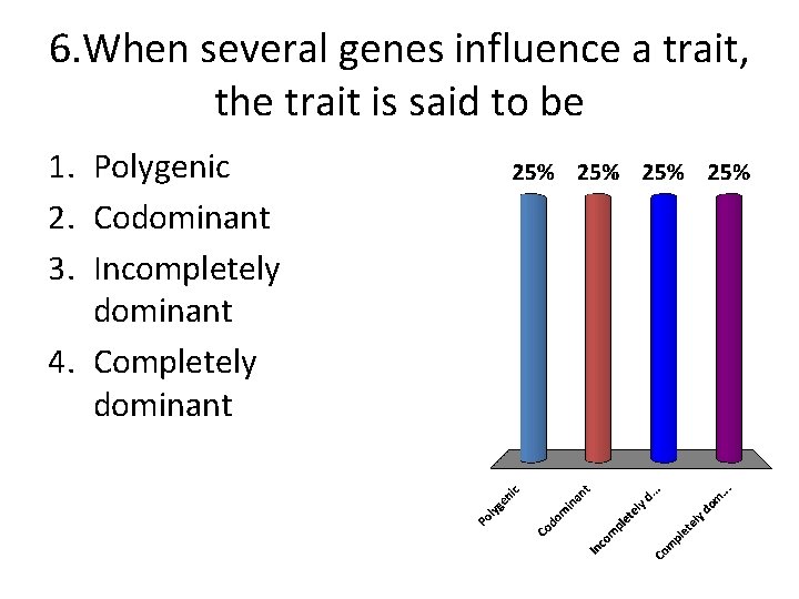 6. When several genes influence a trait, the trait is said to be 1.