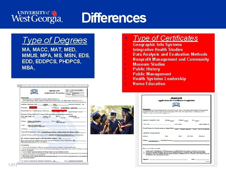 Differences • Type of Degrees • MA, MACC, MAT, MED, MMUS, MPA, MSN, EDS,