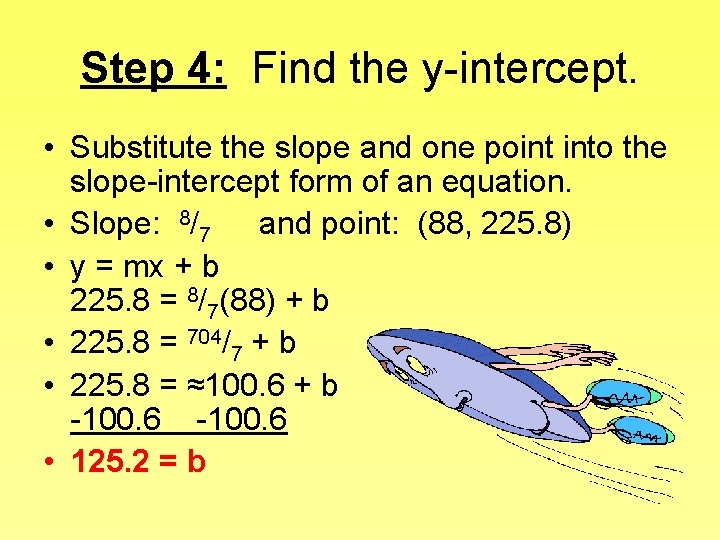 Step 4: Find the y-intercept. • Substitute the slope and one point into the