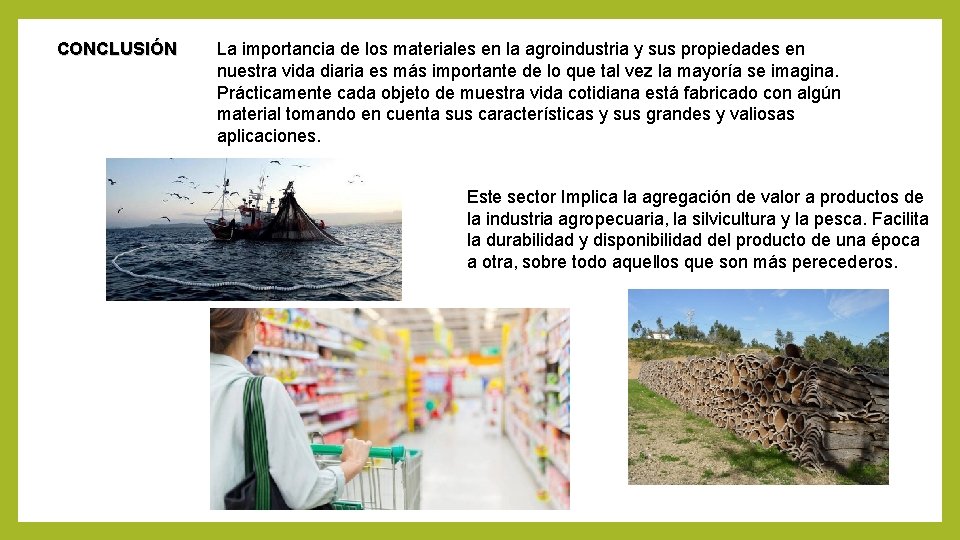 CONCLUSIÓN La importancia de los materiales en la agroindustria y sus propiedades en nuestra