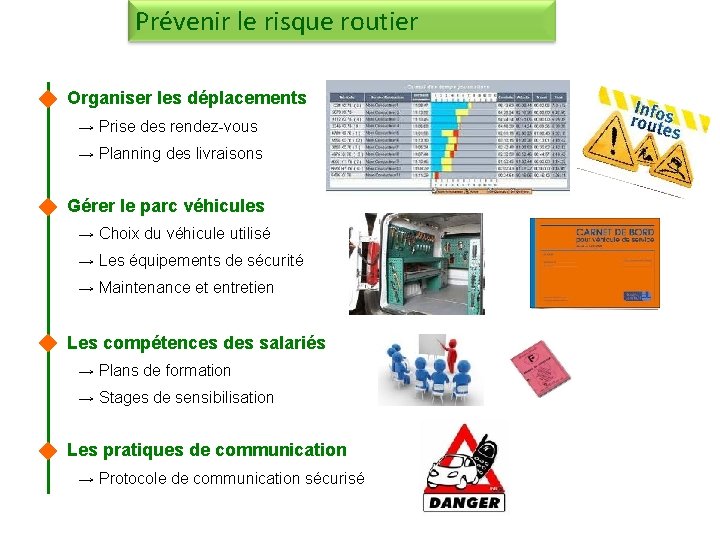 Prévenir le risque routier ◆ Organiser les déplacements → Prise des rendez-vous → Planning