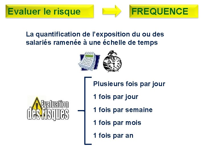 Evaluer le risque FREQUENCE La quantification de l’exposition du ou des salariés ramenée à