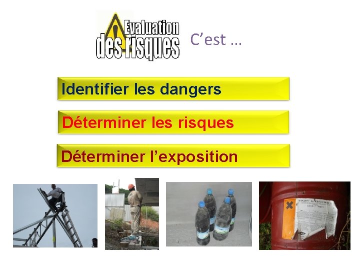 C’est … Identifier les dangers Déterminer les risques Déterminer l’exposition 