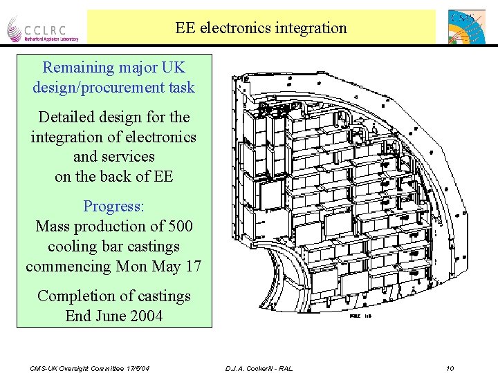 EE electronics integration Remaining major UK design/procurement task Detailed design for the integration of