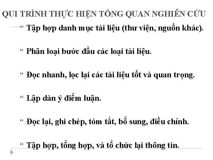 QUI TRÌNH THỰC HIỆN TỔNG QUAN NGHIÊN CỨU Tập hợp danh mục tài liệu