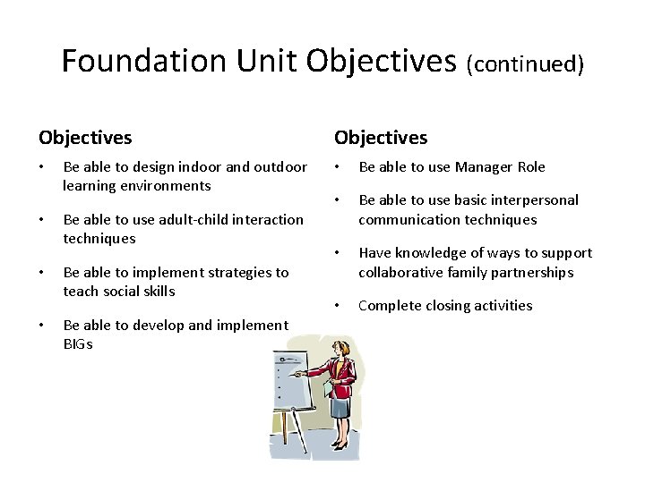 Foundation Unit Objectives (continued) Objectives • • Be able to design indoor and outdoor
