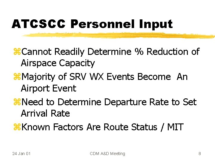 ATCSCC Personnel Input z. Cannot Readily Determine % Reduction of Airspace Capacity z. Majority