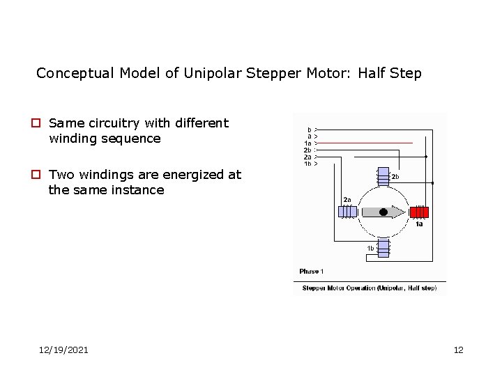 Conceptual Model of Unipolar Stepper Motor: Half Step o Same circuitry with different winding