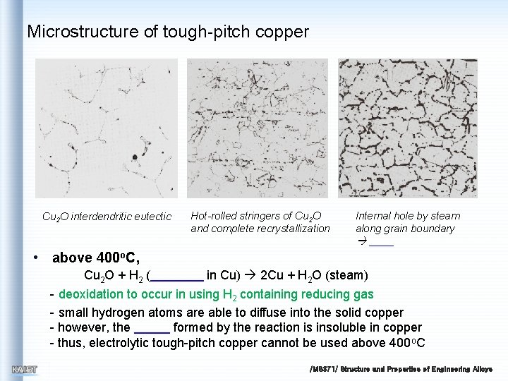 Microstructure of tough-pitch copper Cu 2 O interdendritic eutectic Hot-rolled stringers of Cu 2