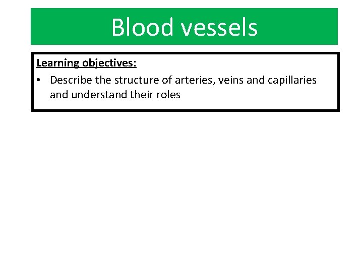 Blood vessels Learning objectives: • Describe the structure of arteries, veins and capillaries and
