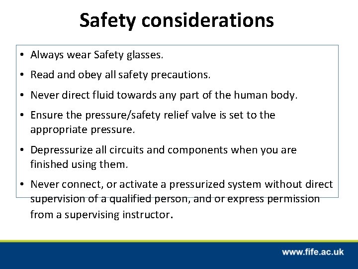 Safety considerations • Always wear Safety glasses. • Read and obey all safety precautions.