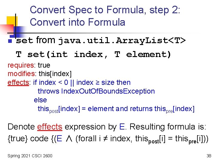 Convert Spec to Formula, step 2: Convert into Formula n set from java. util.