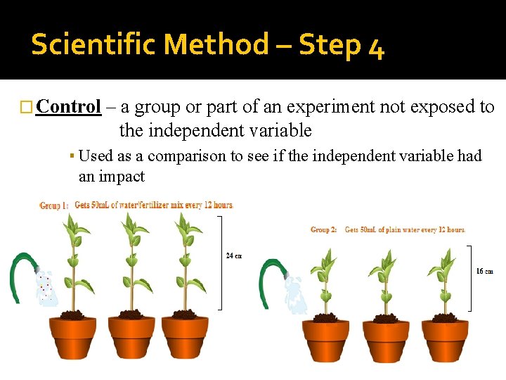 Scientific Method – Step 4 � Control – a group or part of an