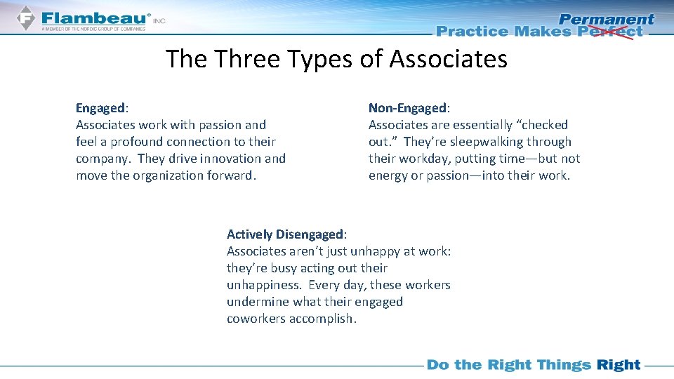 The Three Types of Associates Engaged: Associates work with passion and feel a profound