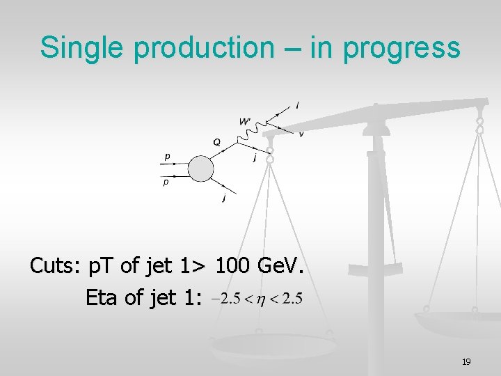 Single production – in progress Cuts: p. T of jet 1> 100 Ge. V.