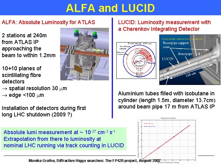 ALFA and LUCID ALFA: Absolute Luminosity for ATLAS LUCID: Luminosity measurement with a Cherenkov