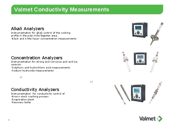 Valmet Conductivity Measurements Alkali Analyzers Instrumentation for alkali control of the cooking profile in