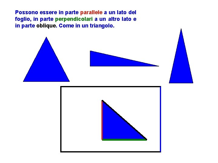 Possono essere in parte parallele a un lato del foglio, in parte perpendicolari a