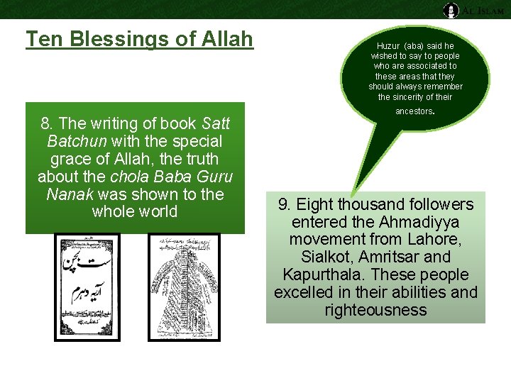 Ten Blessings of Allah 8. The writing of book Satt Batchun with the special