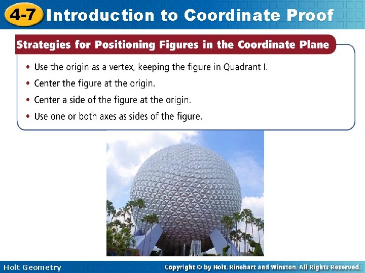 4 -7 Introduction to Coordinate Proof Holt Geometry 