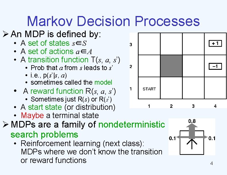 Markov Decision Processes Ø An MDP is defined by: • A set of states