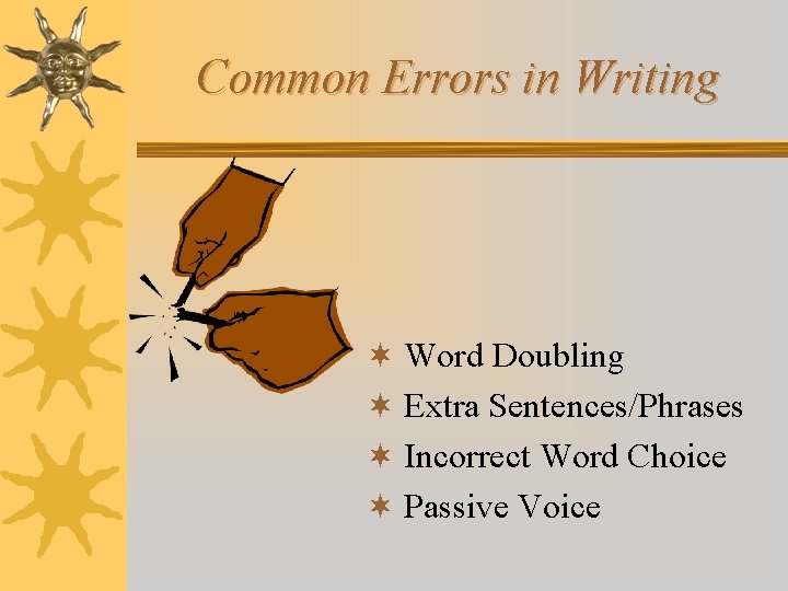 Common Errors in Writing ¬ Word Doubling ¬ Extra Sentences/Phrases ¬ Incorrect Word Choice