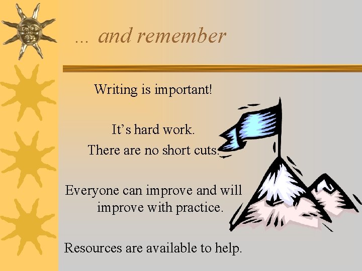 … and remember Writing is important! It’s hard work. There are no short cuts.
