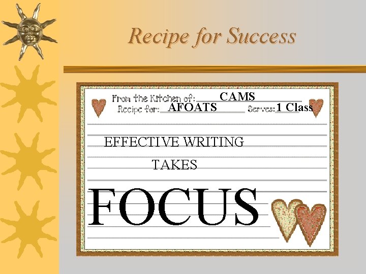 Recipe for Success AFOATS CAMS EFFECTIVE WRITING TAKES FOCUS 1 Class 
