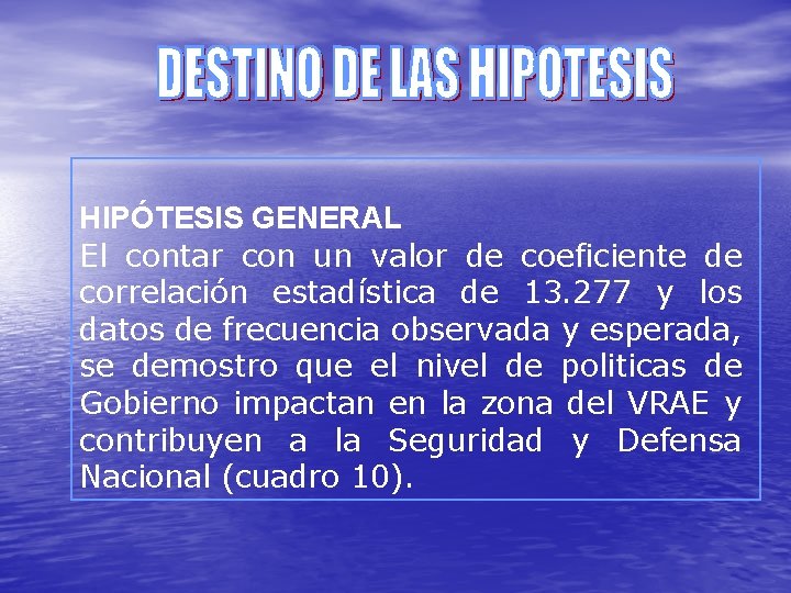 HIPÓTESIS GENERAL El contar con un valor de coeficiente de correlación estadística de 13.