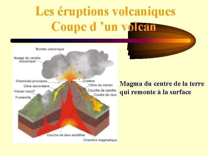 Les éruptions volcaniques Coupe d ’un volcan Magma du centre de la terre qui