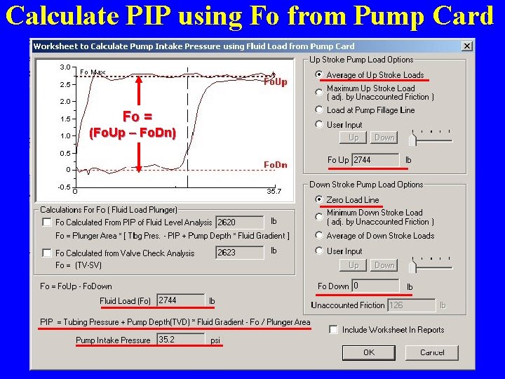 Calculate PIP using Fo from Pump Card Fo = (Fo. Up – Fo. Dn)