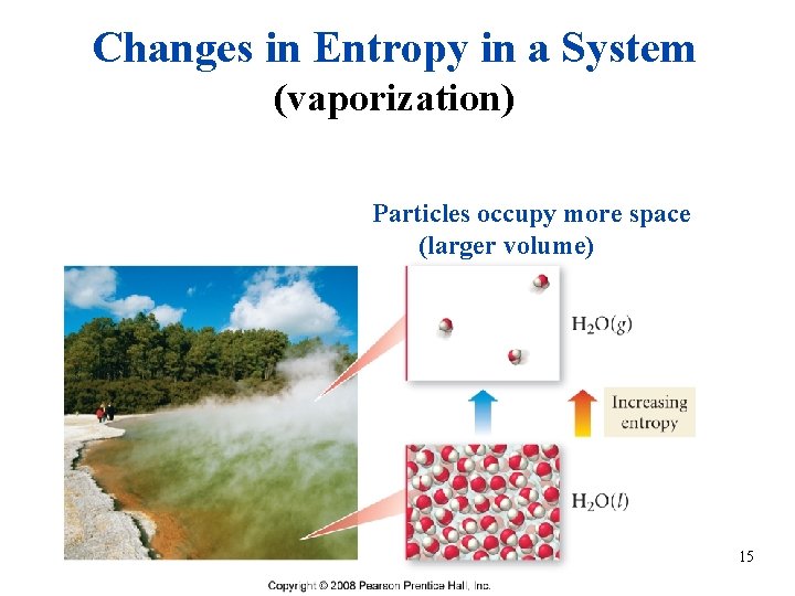 Changes in Entropy in a System (vaporization) Particles occupy more space (larger volume) 15