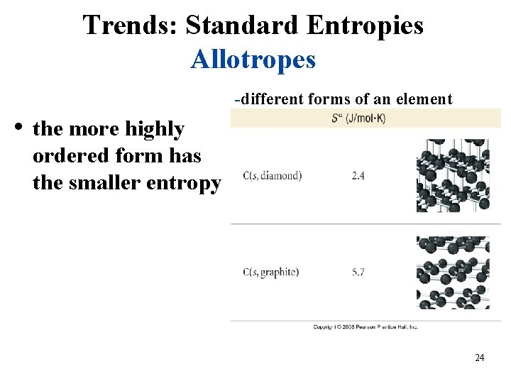 Trends: Standard Entropies Allotropes -different forms of an element • the more highly ordered