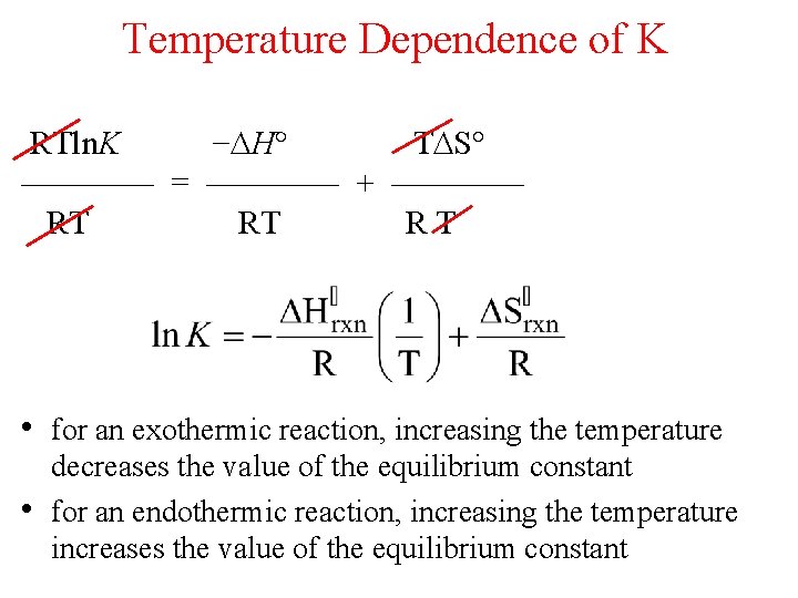 Temperature Dependence of K RTln. K − H T S° ———— = ———— +