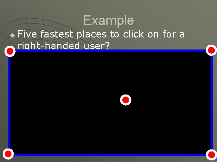 Example u Five fastest places to click on for a right-handed user? Example u Five fastest places to click on for a right-handed user?