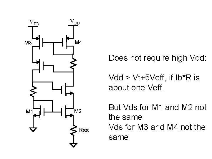 VDD M 3 VDD M 4 Does not require high Vdd: Vdd > Vt+5