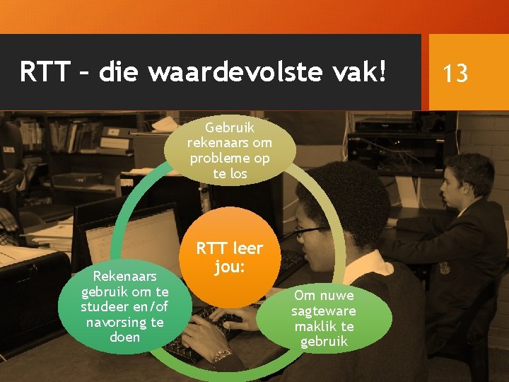 RTT – die waardevolste vak! Gebruik rekenaars om probleme op te los Rekenaars gebruik